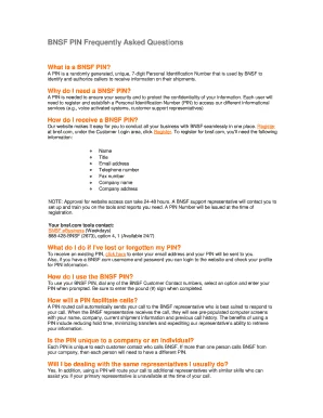 Fillable Online BNSF PIN Frequently Asked Questions Fax Email Print